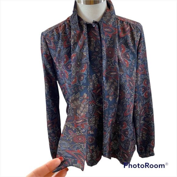 Vintage Country Sophisticates‎ by Pendleton Blouse with attached Scarf Size 12 - Picture 10 of 12